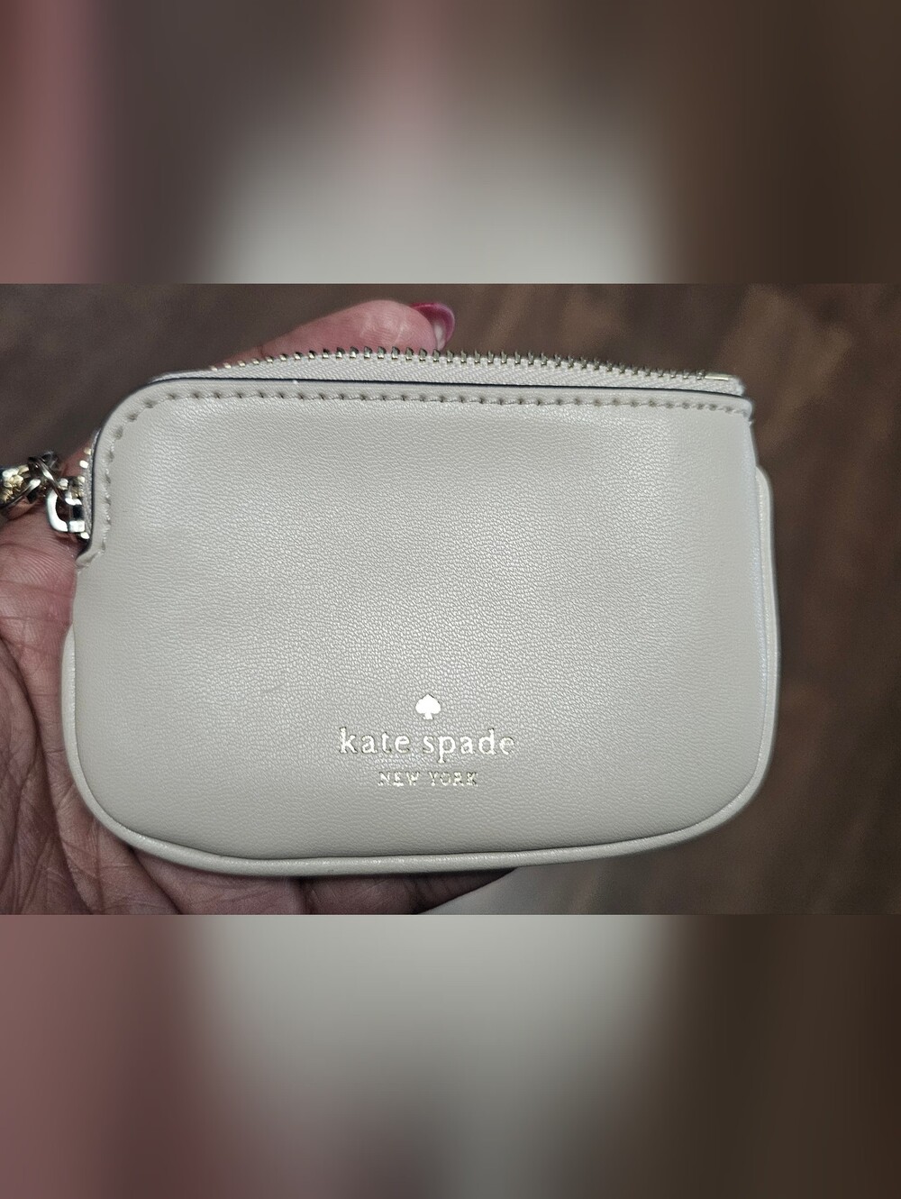 NWOT Kate Spade Cream Leather Zip Coin Pouch with Gold Logo